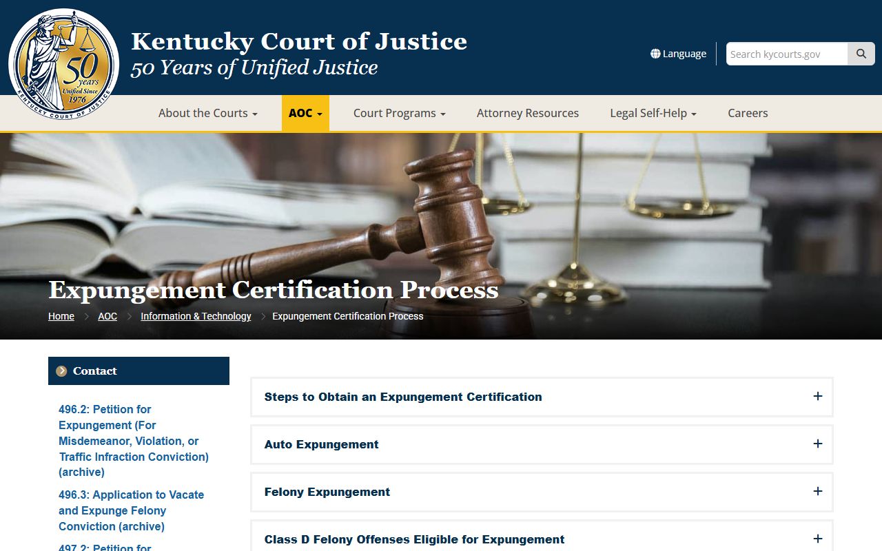 Perry County criminal court records and Kentucky expungement certification