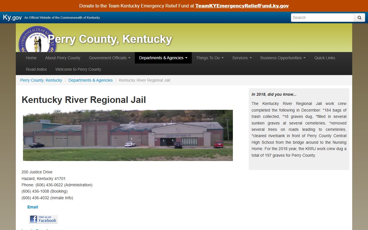 Perry County inmate records Kentucky River Regional Jail page