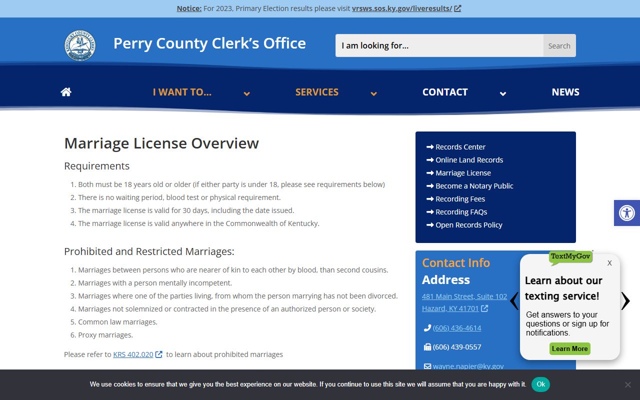 Perry County marriage records license page