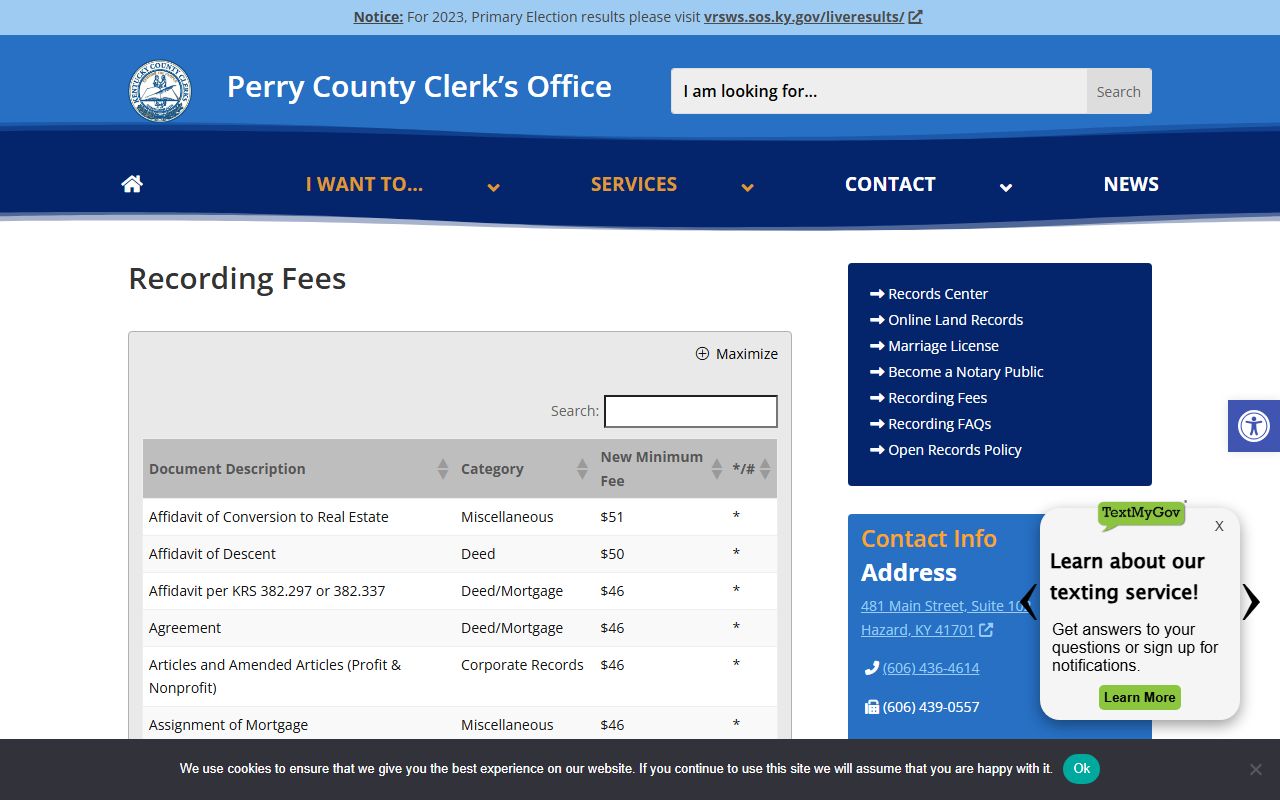 Perry County probate records recording fees