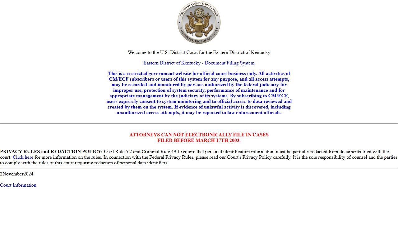 Perry County traffic court records Eastern District CM ECF login